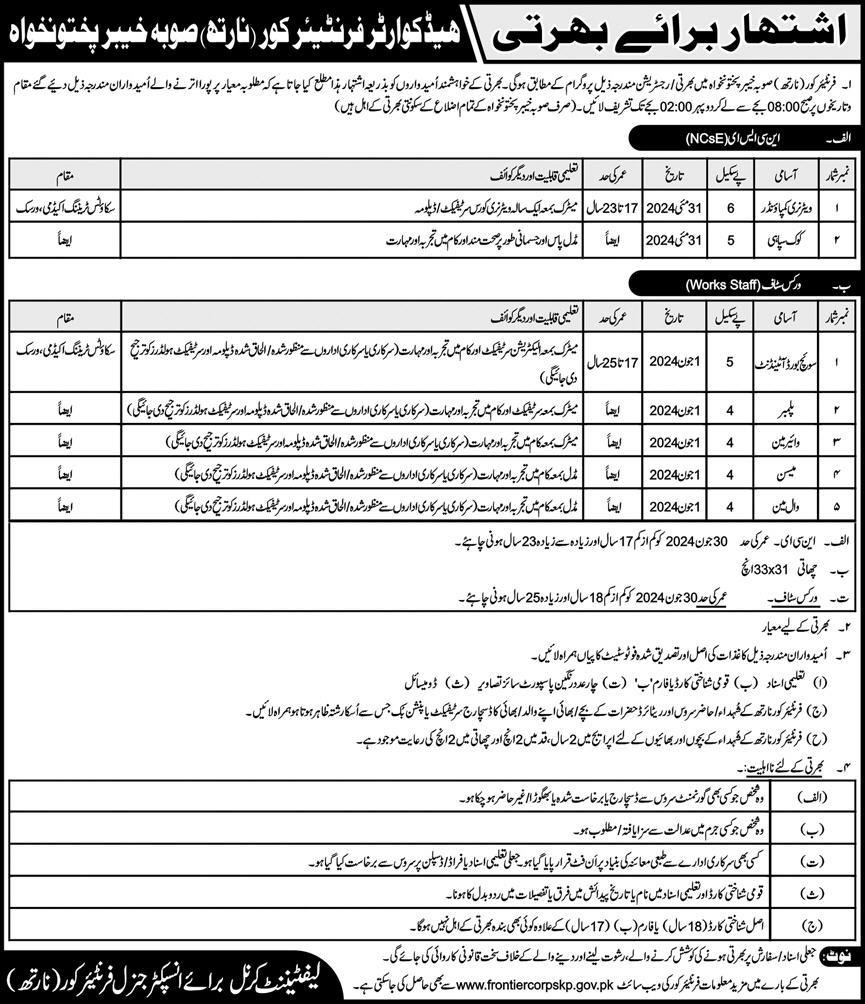 Frontier Crops FC Sepoy Jobs 2024