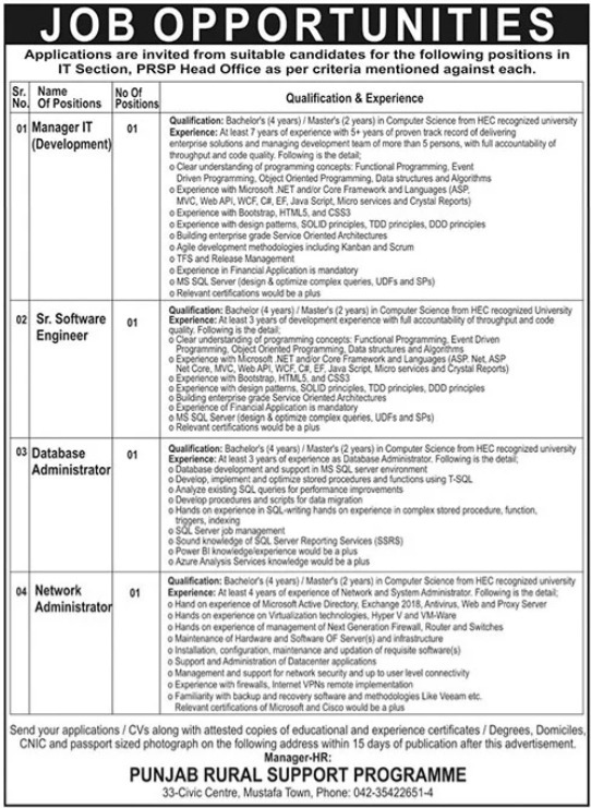 Punjab Rural Support Programme Jobs 2024