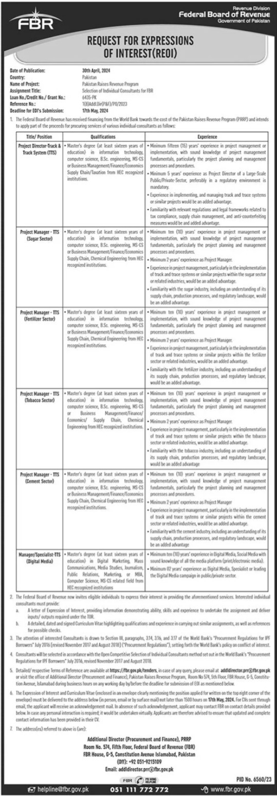 Federal Board of Revenue Jobs 2024