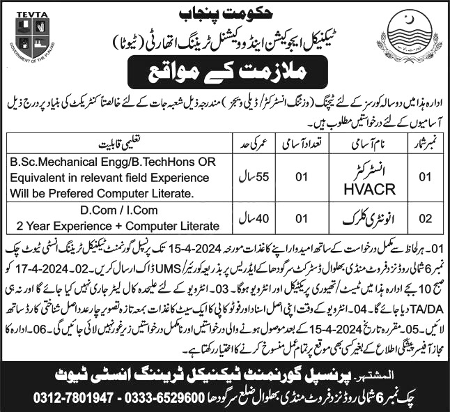 TEVTA Punjab Jobs 2024