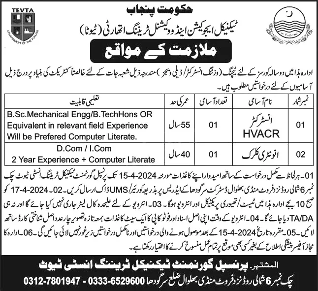 TEVTA Punjab Jobs 2024