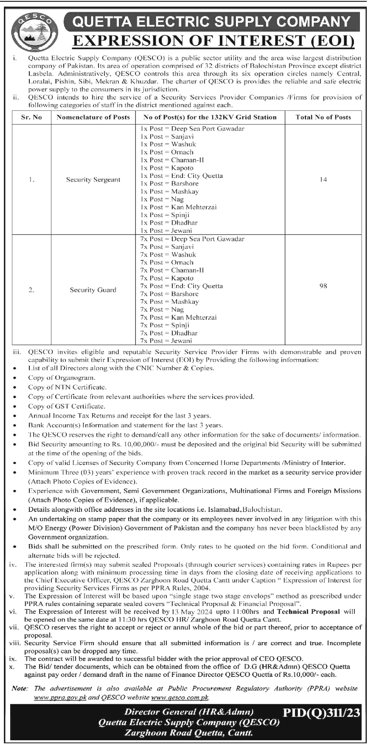 Quetta Electric Supply Company Jobs 2024