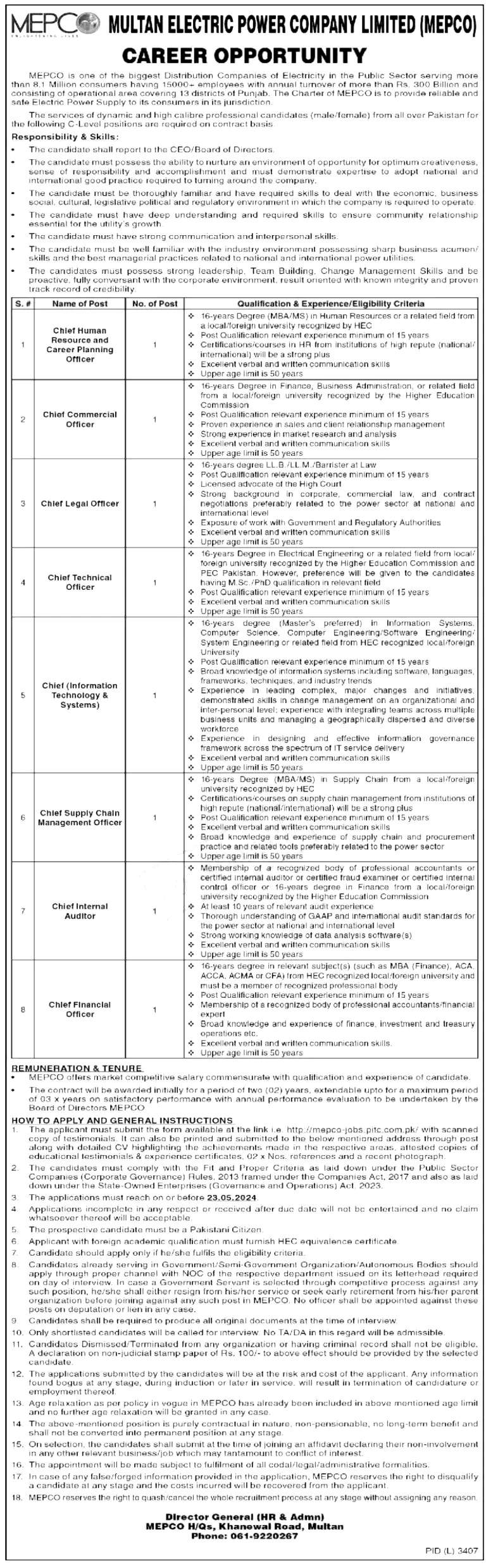 Multan Electric Power Company Jobs 2024