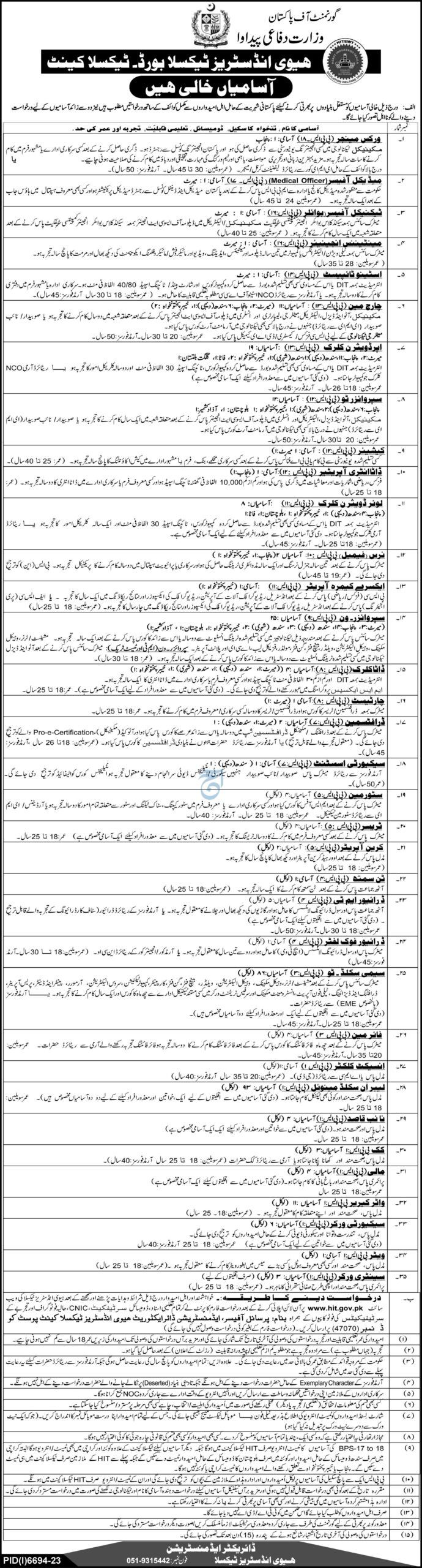 Heavy Industries Taxila Jobs 2024