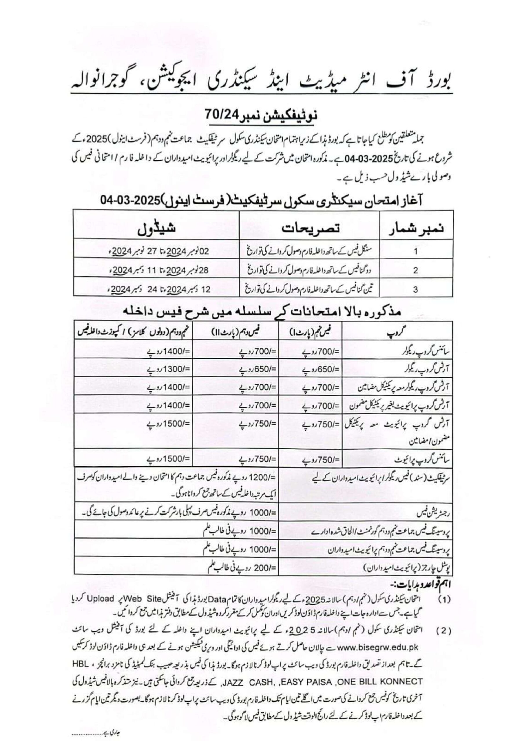 Board of Intermediate and Secondary Education, Gujranwala