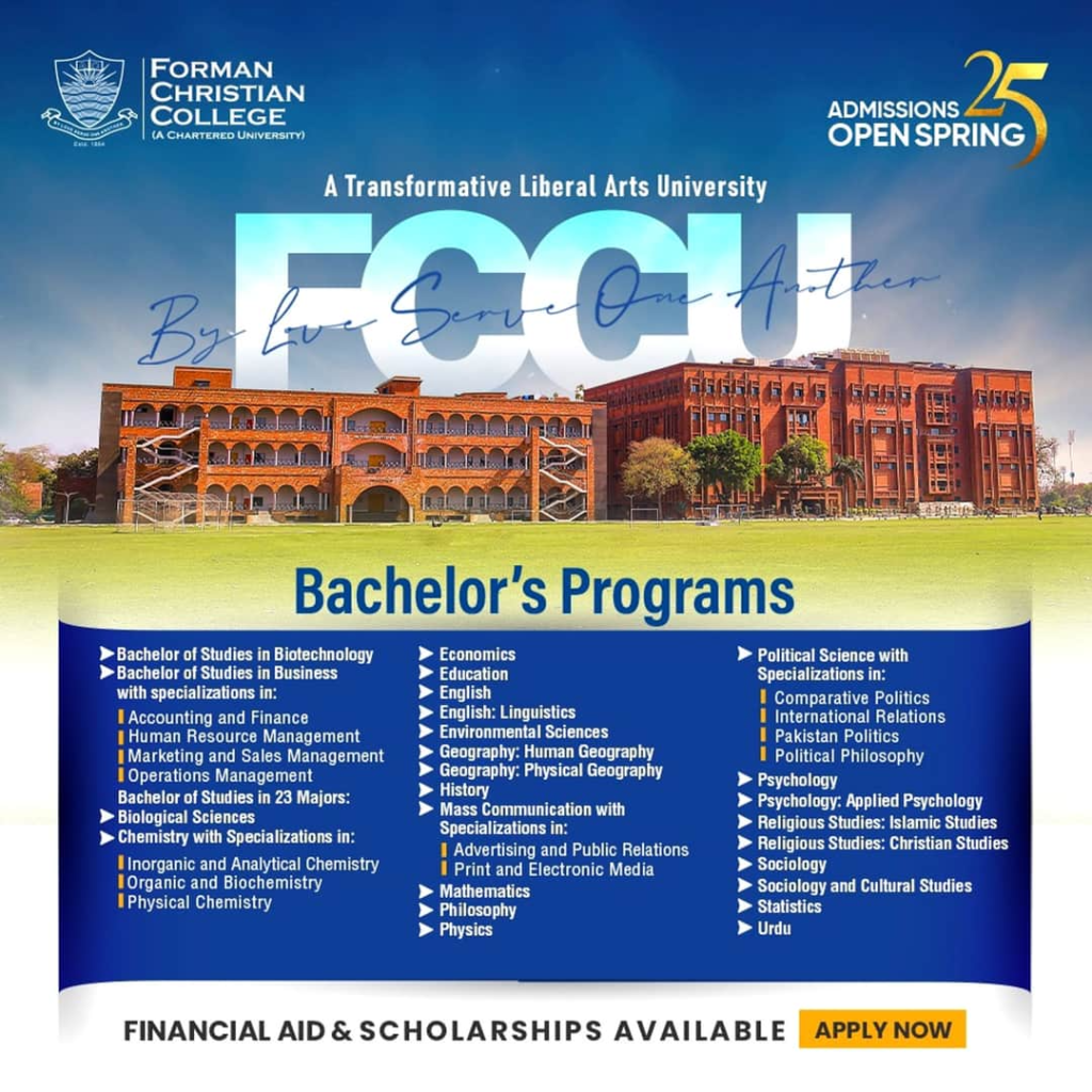 Forman Christian College (FCC), Lahore Admissions Open
